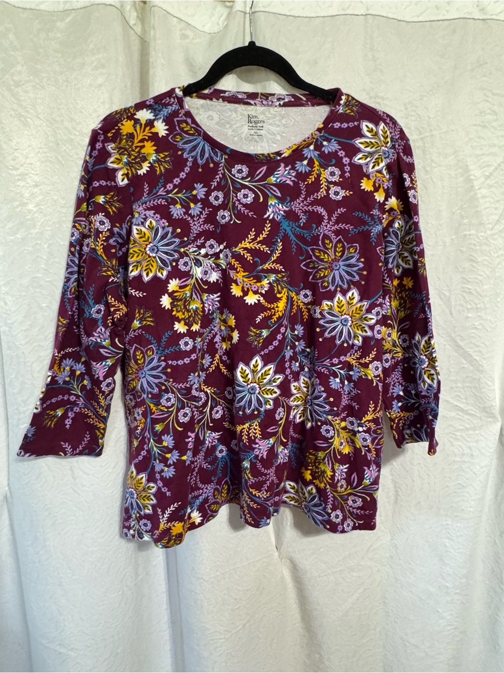 Kim Rogers Women's Plum Floral Henley Top